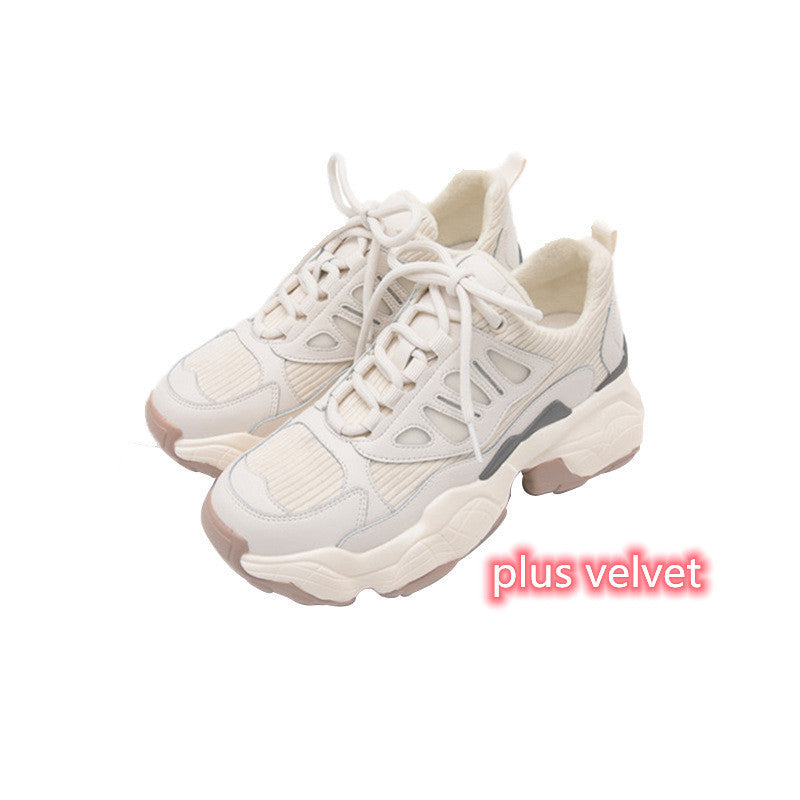 New Women Sneakers Fashion Autumn Women Casual Shoes Beige plus velvet