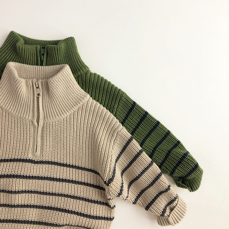 Autumn And Winter Kids' Top Baby Boy And Baby Girl Half Zipper Pullover Sweater