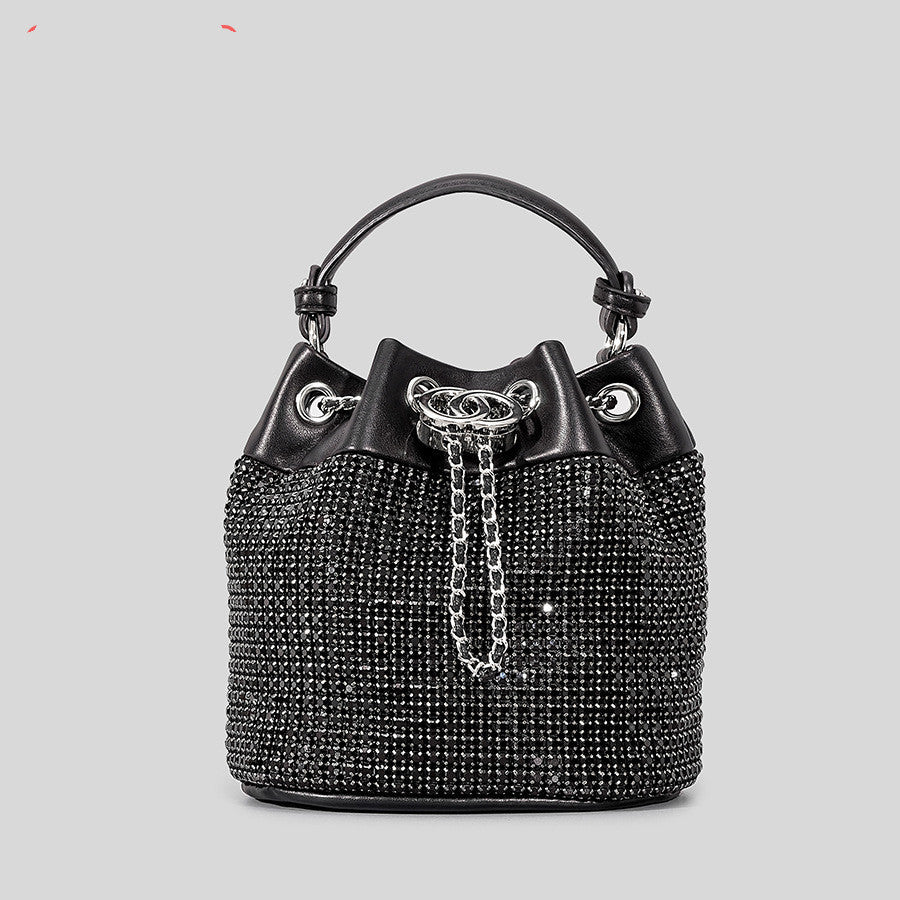 Rhinestone Women's Niche Bling Rhinestone Bucket Bag Black