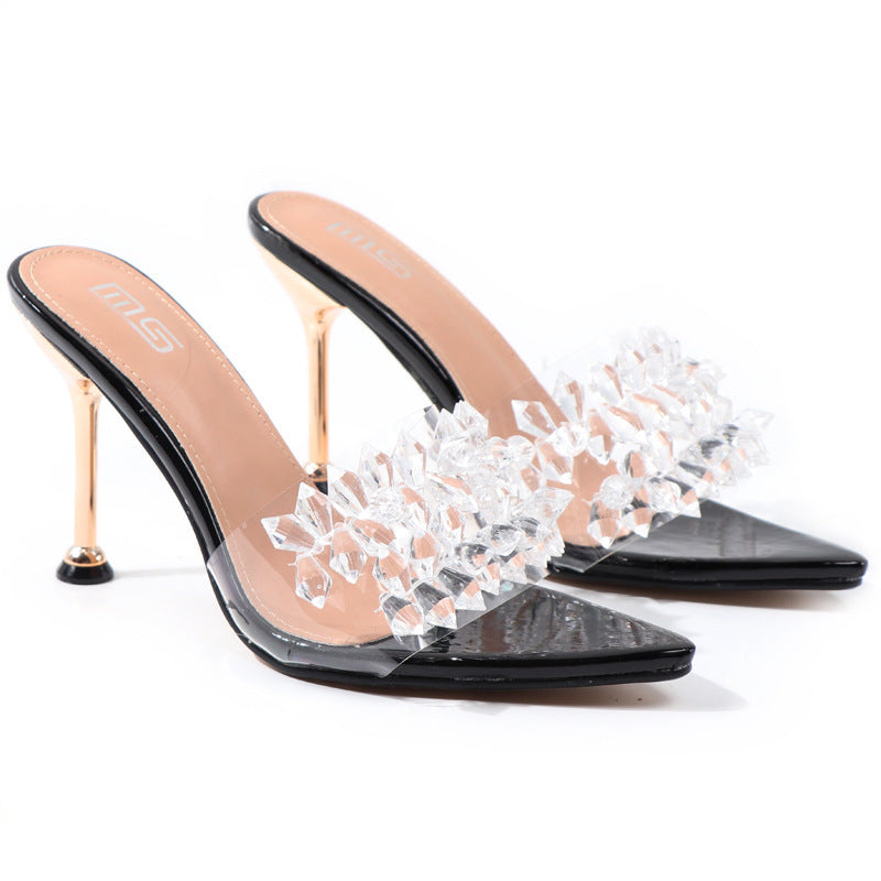 Summer Pointed High Heels Solid Color High Heels Rhinestone Sandals