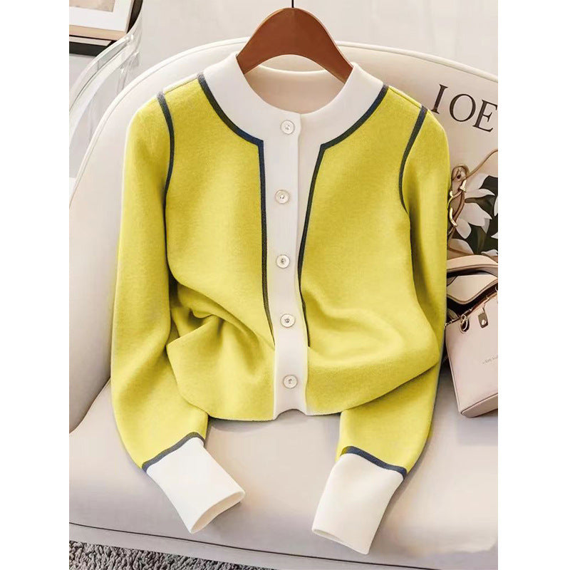 Cold Series Short Fashionable Long Sleeve Sweater Coat Women Yellow