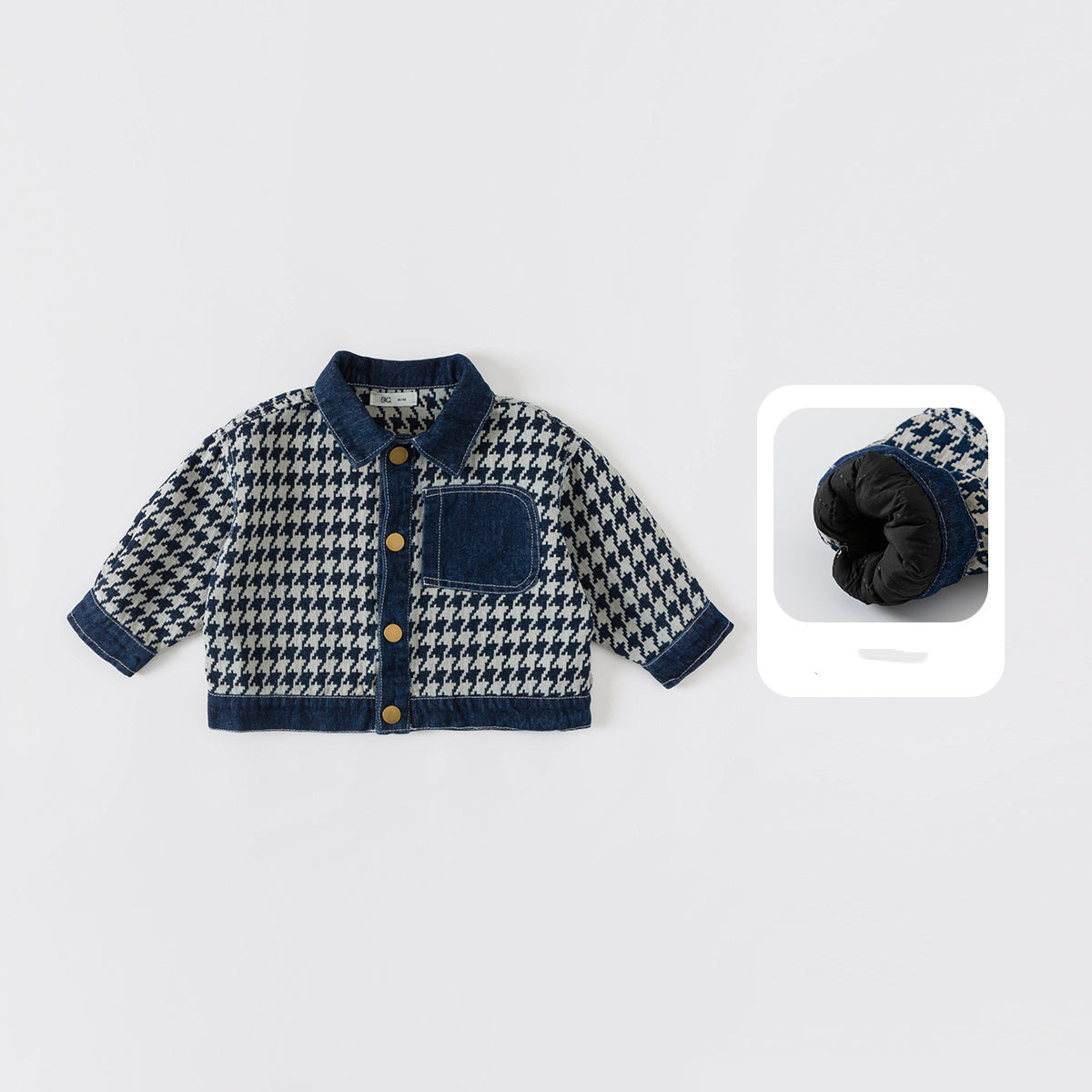 Fashion Personality Children's Denim Coat Winter Houndstooth with plush