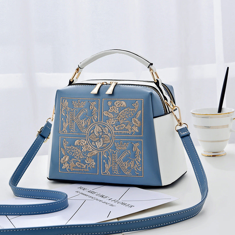 Women's Shoulder Bag Cross-body Embroidery Blue And White