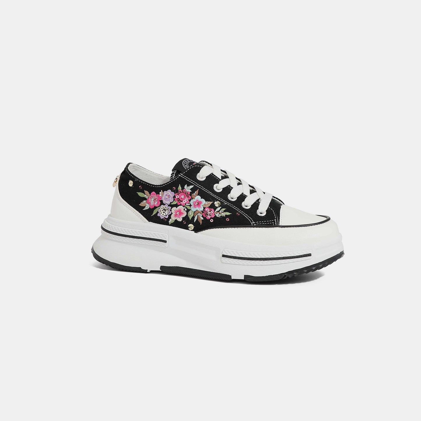 Nicole Lee USA Embroidery Detail Platform Lace-Up Sneakers Black