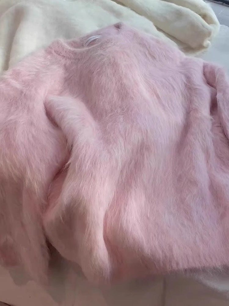 Fashion Mink Fur Pullover Sweater For Women Pink