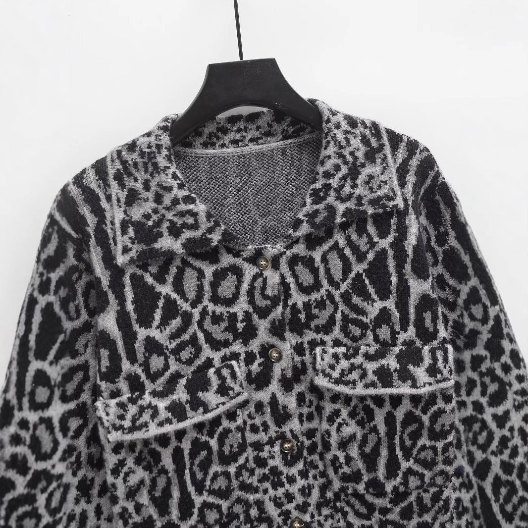 Women's Animal Jacquard Long Sleeve Knitted Coat