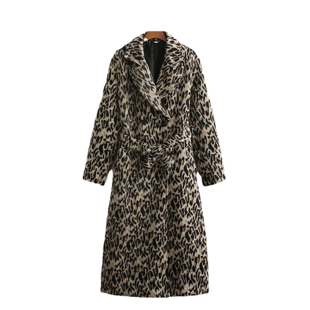 Personalized Leopard Pattern Lapel Woolen Coat