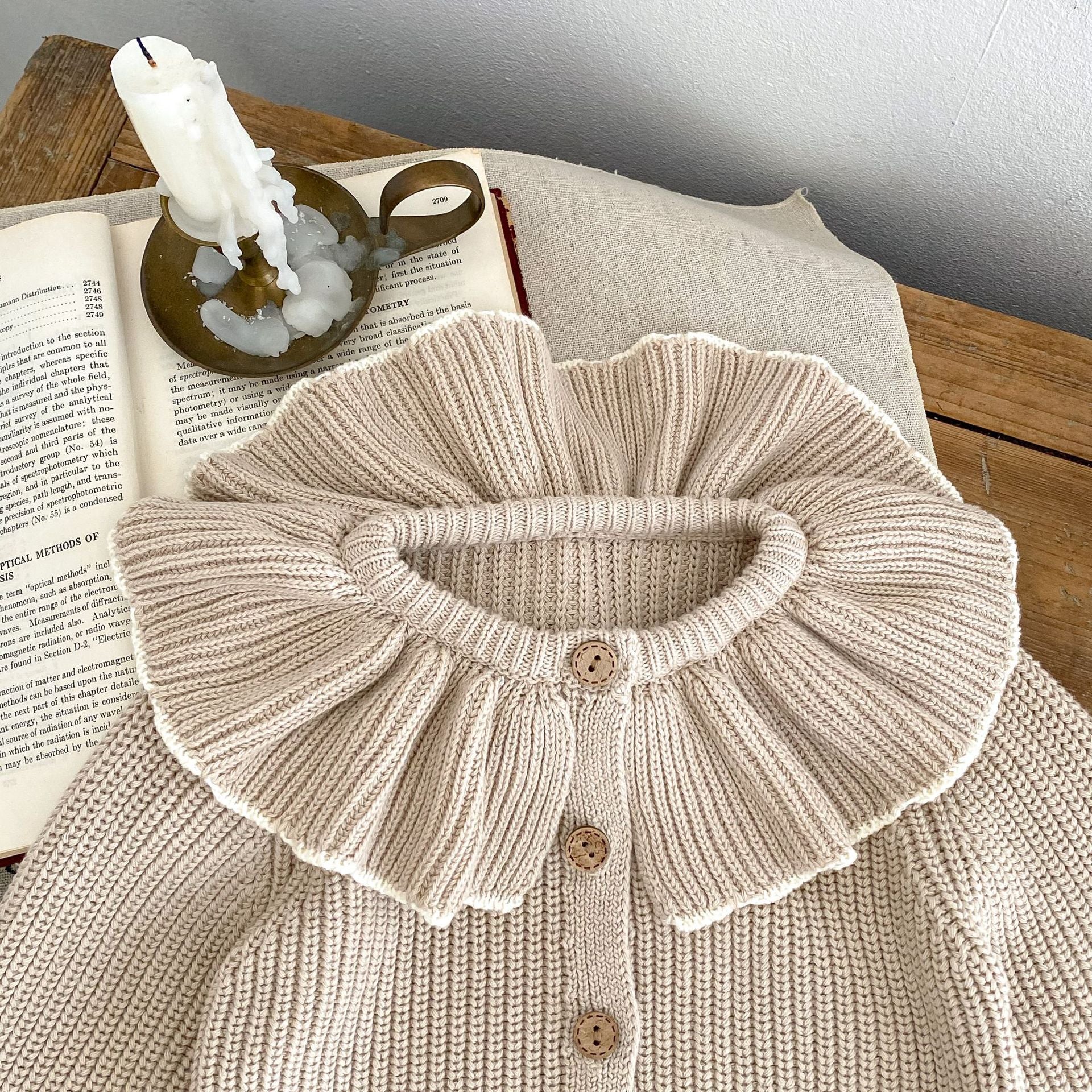 Baby Girl Ruffled Bow Tie Knitted Coat Small Cardigan Sweater