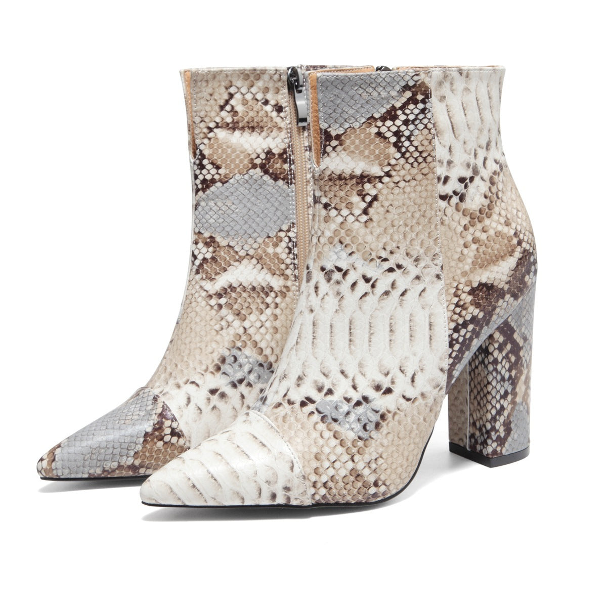 Snakeskin Pattern Short Boots Women Cross-border Europe And America