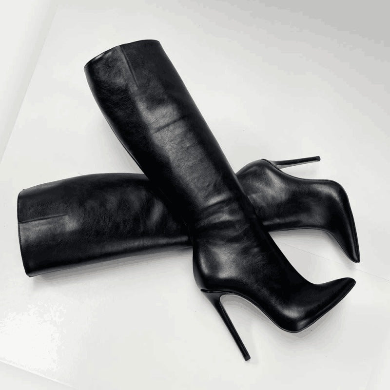 Pointed Toe Stiletto Heel High Leg Boot Foreign Trade Women's Boots Black