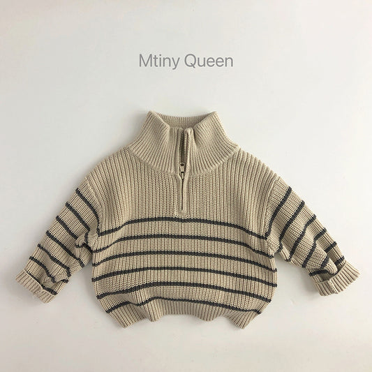 Autumn And Winter Kids' Top Baby Boy And Baby Girl Half Zipper Pullover Sweater Beige Apricot