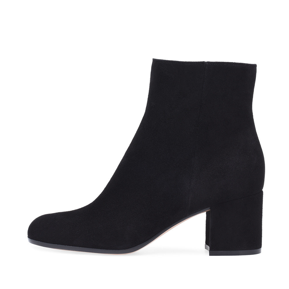 Women's Chunky Heel Round Toe Mid Heel Boots Black Fleece