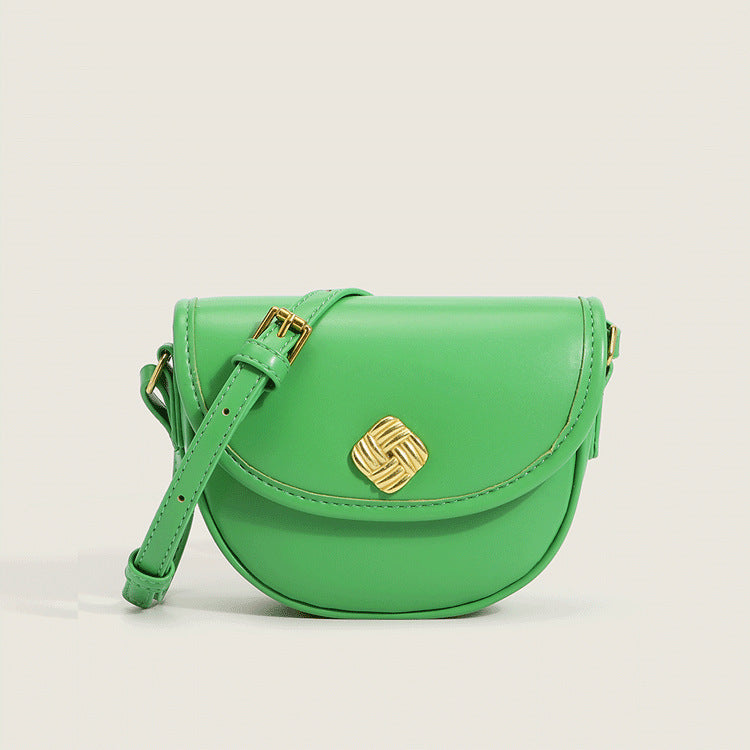 Round Bag Women's Single Shoulder Design Mini Saddle Bag Women's Bag Green