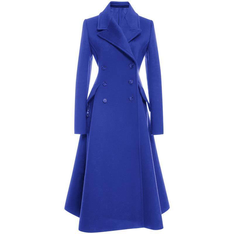 Elegant Slim Fit Women's Woolen Coat Blue