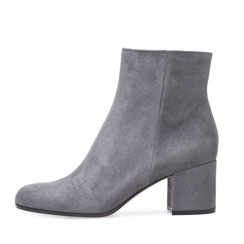 Women's Chunky Heel Round Toe Mid Heel Boots Light Gray Velvet