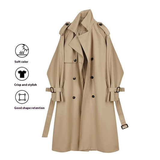 Small Trench Loose Double-breasted Mid-length Elegant Draping Casual Coat