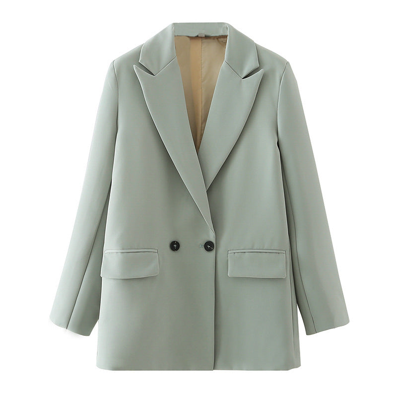 Women's Multicolor Double Breasted Suit Coat Suit Light Green