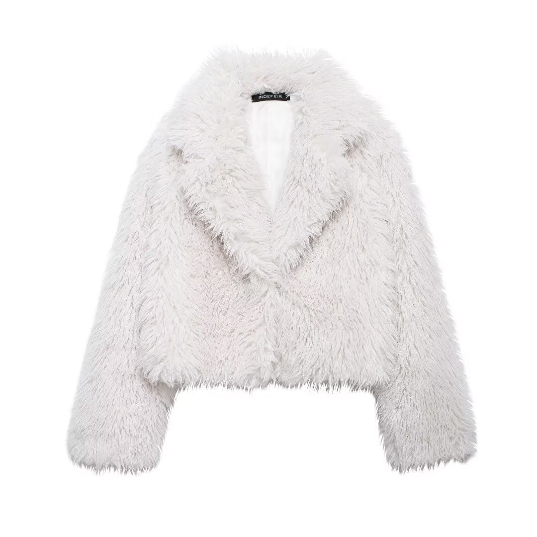 Fashionable All-match Green Fur Short Coat White