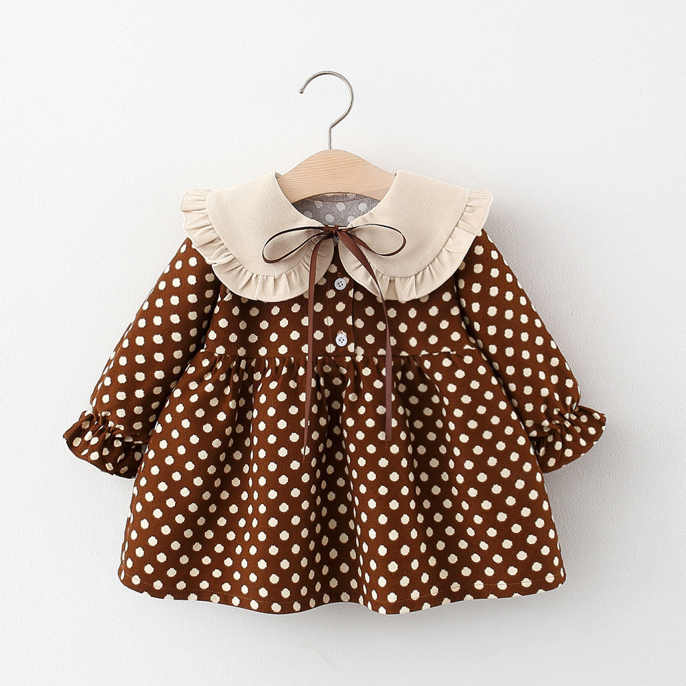 Baby Girl Doll Collar Dress Polka Dot Children's Skirt Khaki