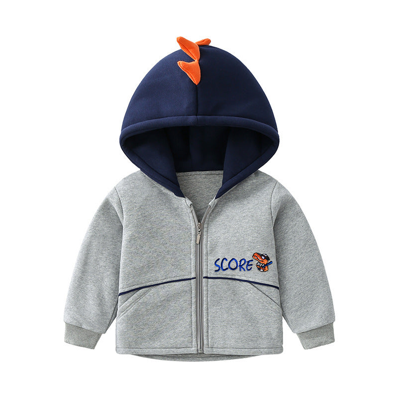 Fashionable Kids Warm Thick Hooded Jacket Grey