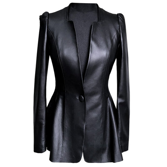 Short Coat Women's Leather Jacket Black