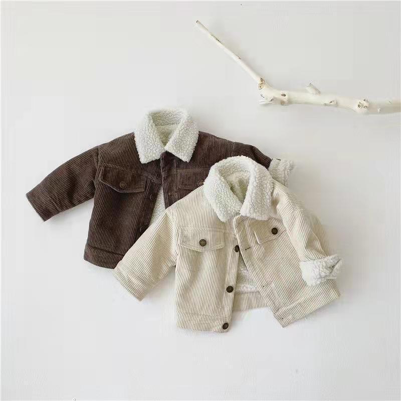 Kids' Overcoat Winter New Korean Style Fleece-lined Thickened Lamb Wool Corduroy Clothes