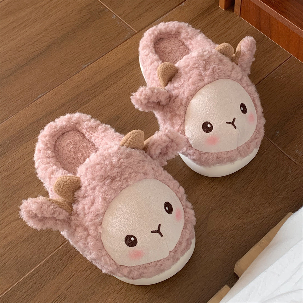 Lovers Lovely Little Sheep Winter Home Bag Heel Warm And Non Slip Cotton Slippers Pink