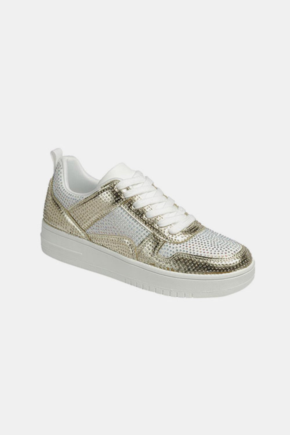 Forever Link Rhinestone Platform Flat Sneakers Gold White