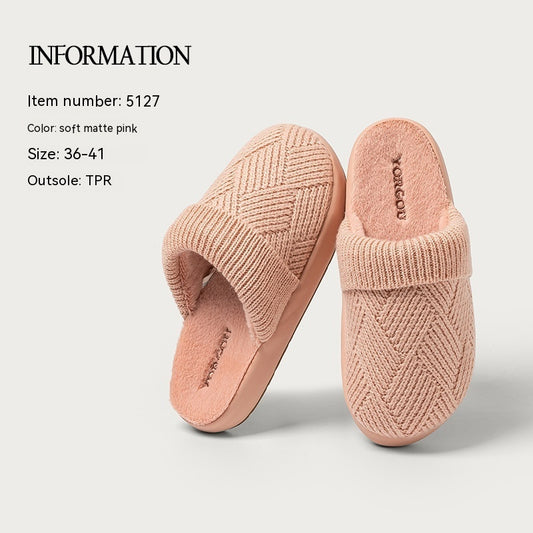 Yuangang Wool Cotton Slippers Women's Fleece-lined Thermal Indoor Floor Thick Bottom Non-slip Household Men's Winter Soft Mist Pink