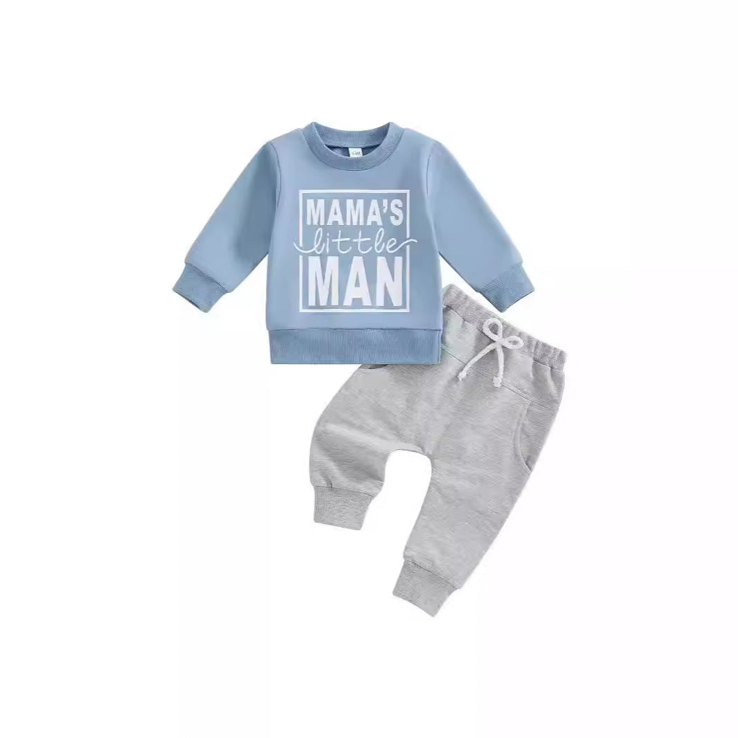 Children's Printing Letter Pullover Sweatshirt Suit 7371 Blue