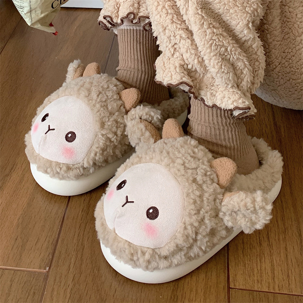 Lovers Lovely Little Sheep Winter Home Bag Heel Warm And Non Slip Cotton Slippers Khaki