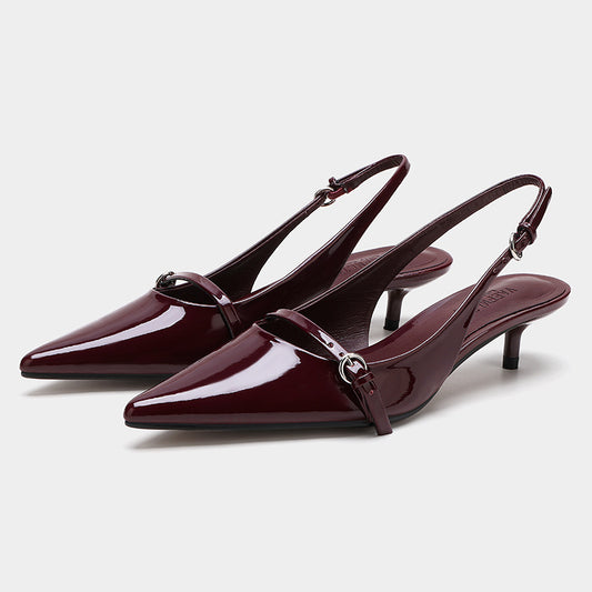 Wine Red Retro Style Pointed Toe Slingback Strap Mules Shoes Wine Red