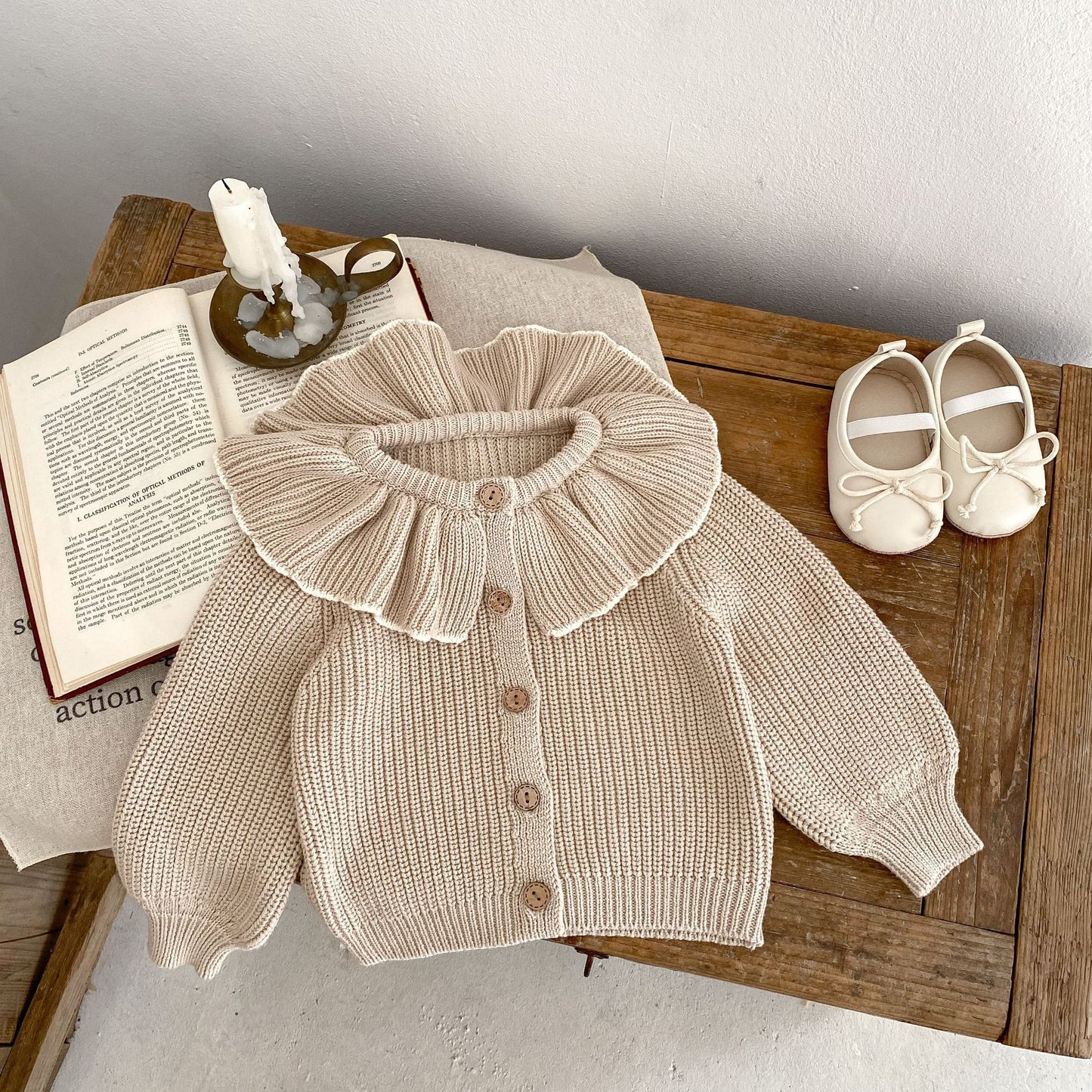 Baby Girl Ruffled Bow Tie Knitted Coat Small Cardigan Sweater