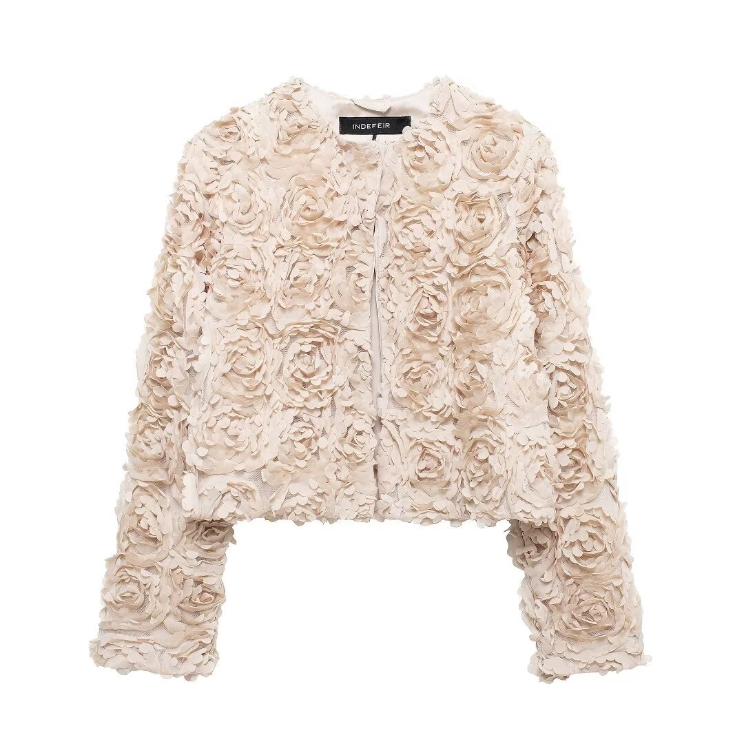 Fashion Short Textured Floral Casual Jacket Coat Lmage color