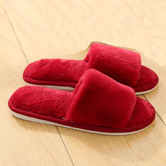 Velvet Women's Cotton Slippers Home Indoor Non-slip Wine Red