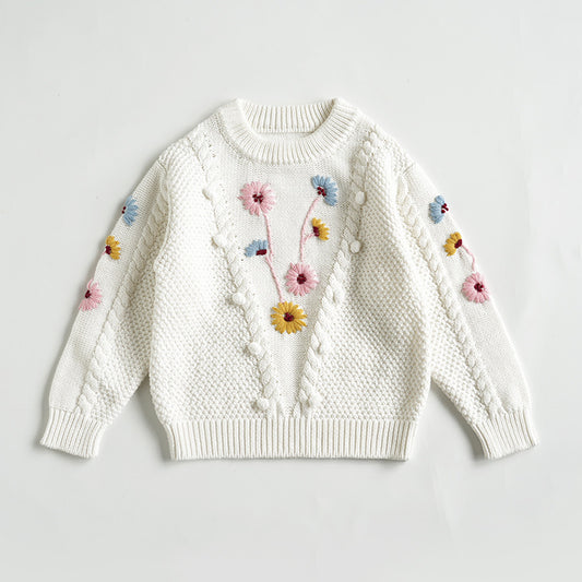 Pullover Baby Cotton Sweater Hand Embroidered Flower Coat