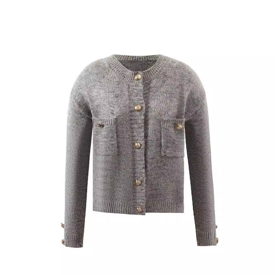 Women's American-style Gray Sweaters Cardigan