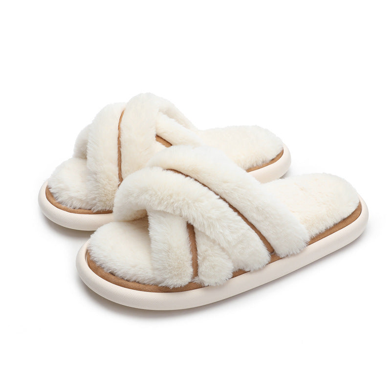 Women's Poop Resistant Dirt Resistant Non Slip Cotton Slippers 6884 Tea White