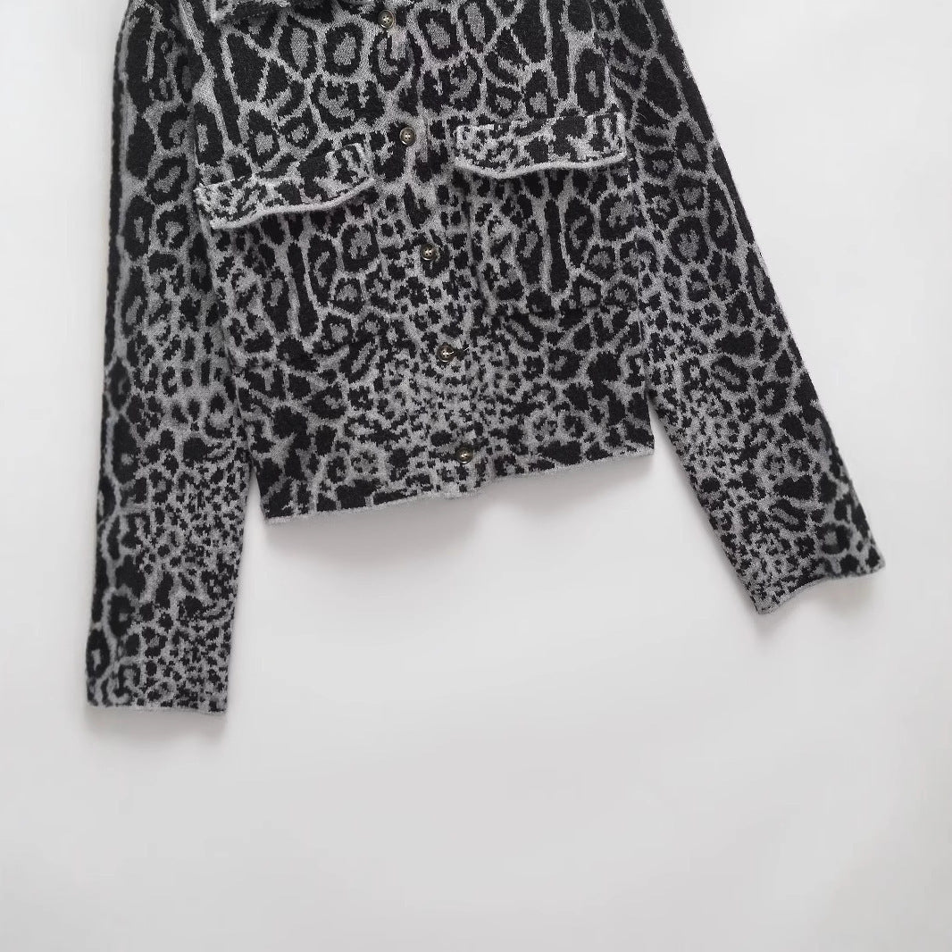 Women's Animal Jacquard Long Sleeve Knitted Coat