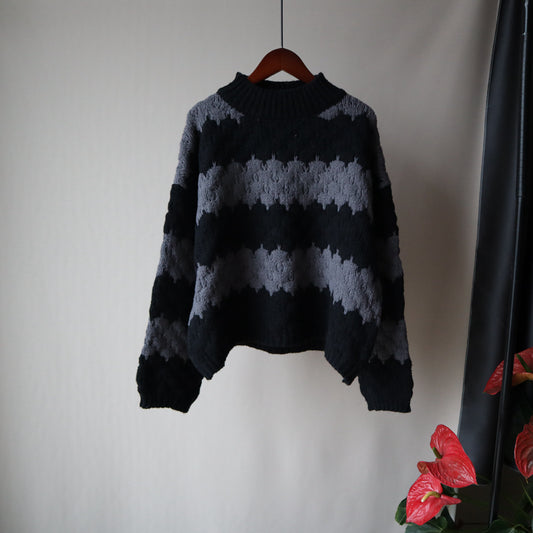 Retro Thick Sweater Contrast Striped Sweater Grey